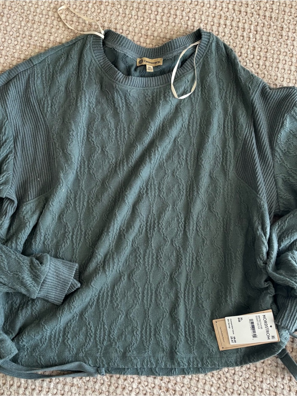 Democracy Cable-Knit Pullover in Teal Blue